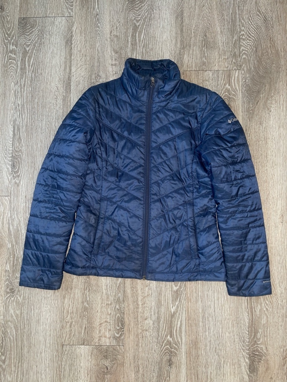 Columbia Omni heat Women's Navy blue Packable Puffer Jacket zip up XS outdoorsy